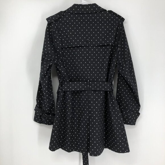NWT Spanner Black/Polka dot Double Breasted Trench Coat Size Large - Picture 2 of 16